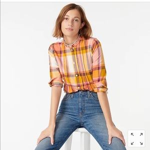 J crew ruffle neck plaid shirt NWOT